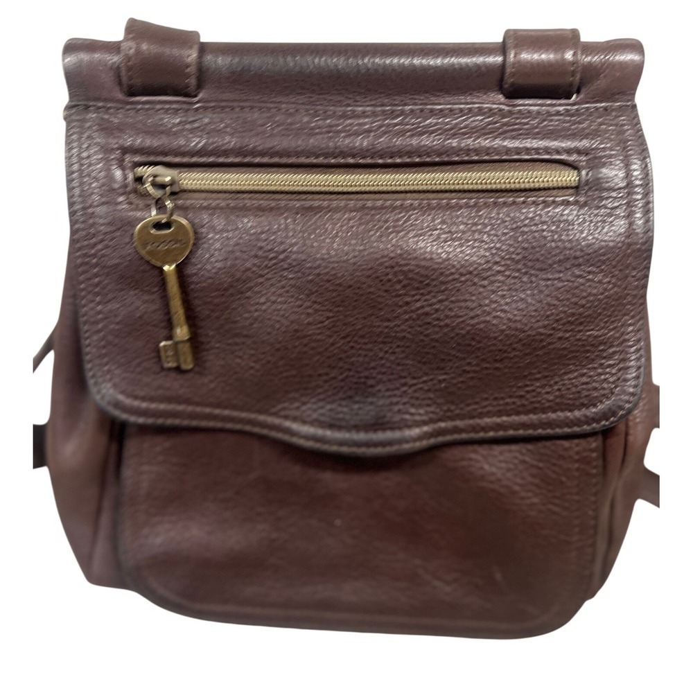 Fossil 954 Vintage Brown Pebbled Leather Crossbody Bag Purse with‎ Key Charm